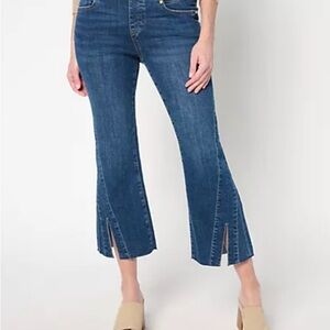 Liverpool Women's Gia Glider Flare Crop Jeans with Ankle Split in Blue